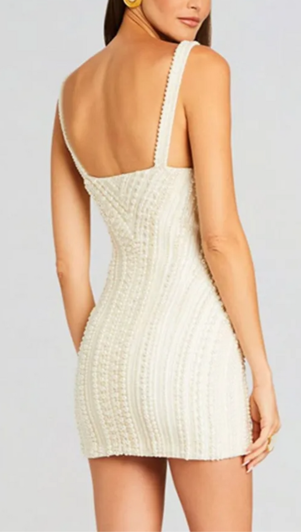 AIIZIE PEARL STUDDED WHITE MINI BODYCON DRESS - product image