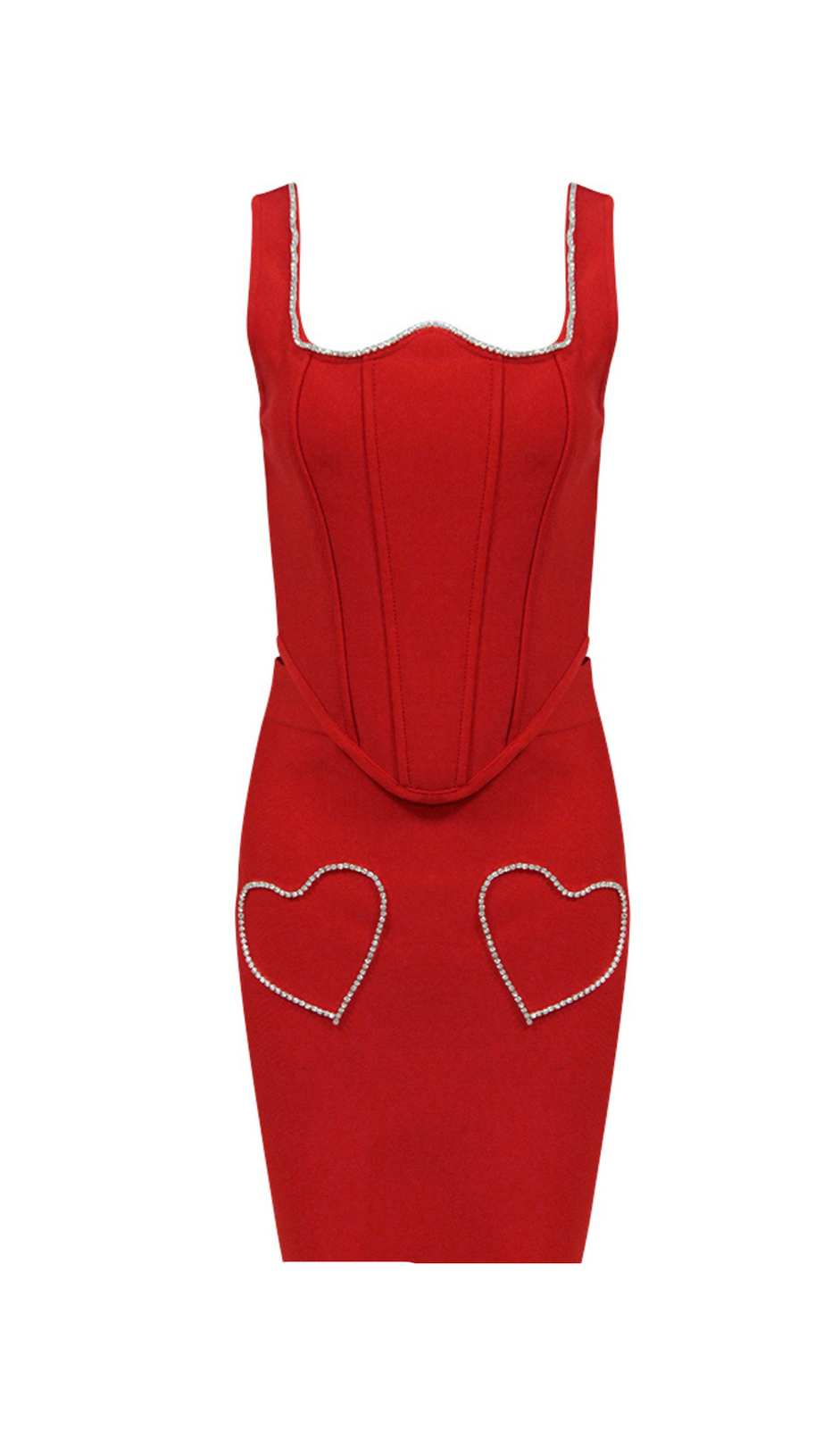 ABITO DUE PEZZI CON CORSETTO A CUORE DI CRISTALLO IN ROSSO