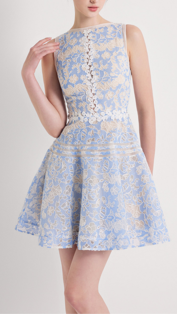 AIIZIE LAIKA BLUE LACE MINI DRESS - product image