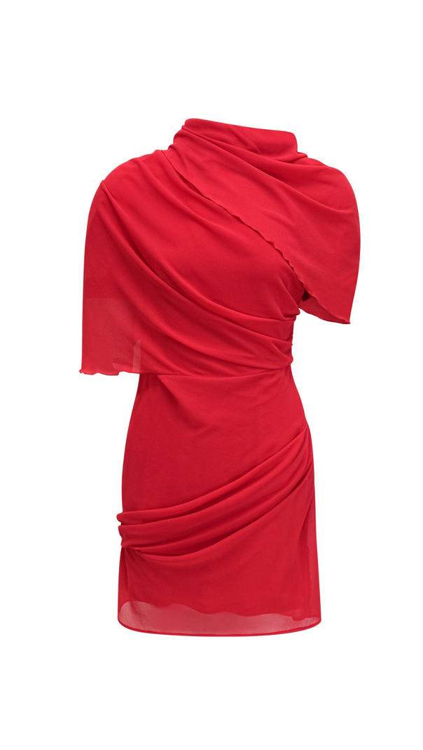 AIIZIE CLARABELLE RUCHED DRAPED MINI DRESS IN RED - product image