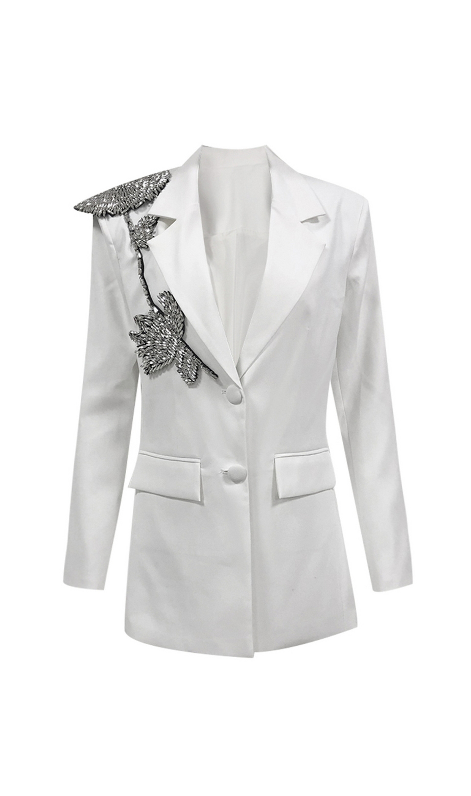 FLORAL EMBELLISHED BLAZER IN WHITE