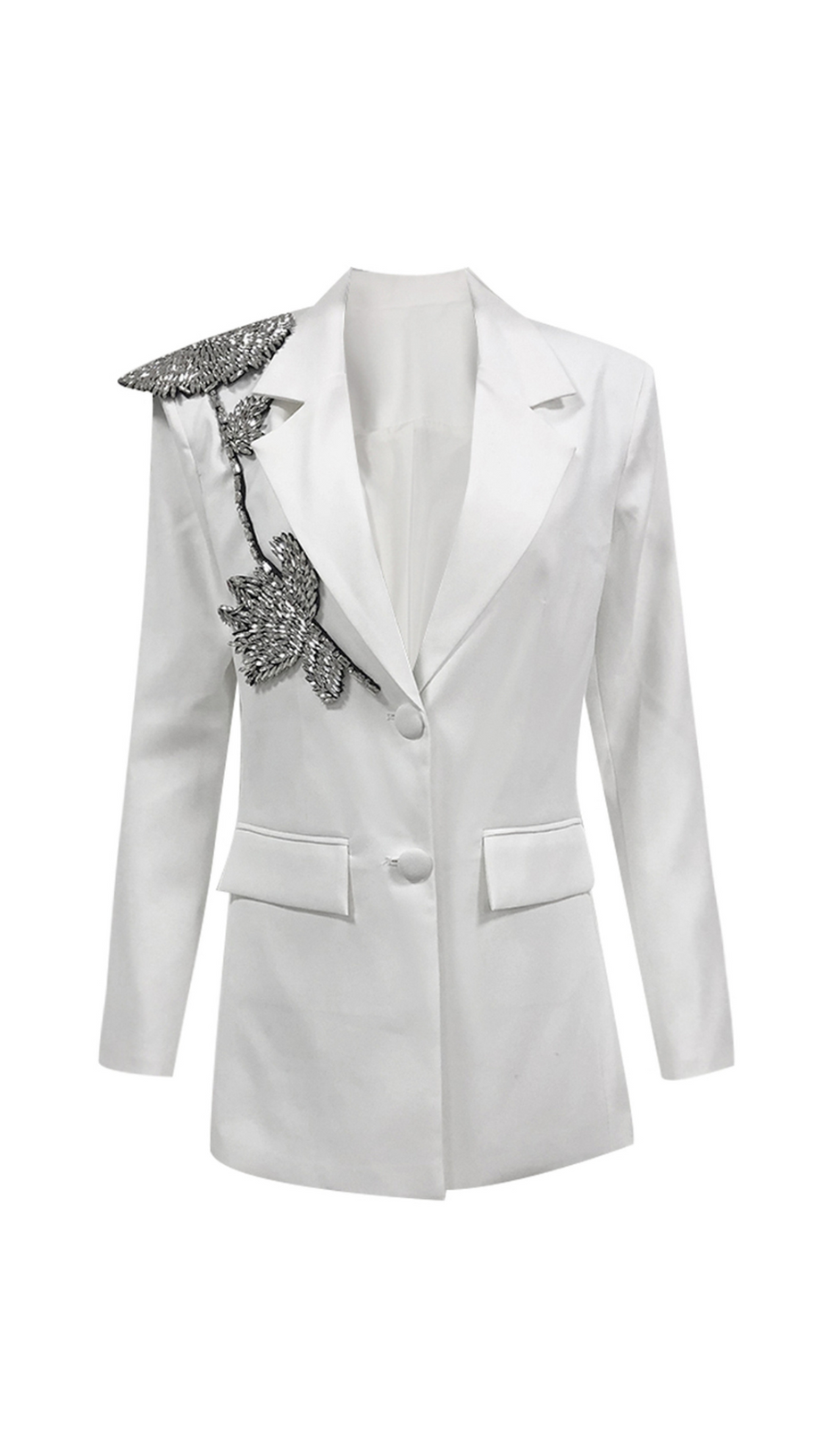 FLORAL EMBELLISHED BLAZER IN WHITE
