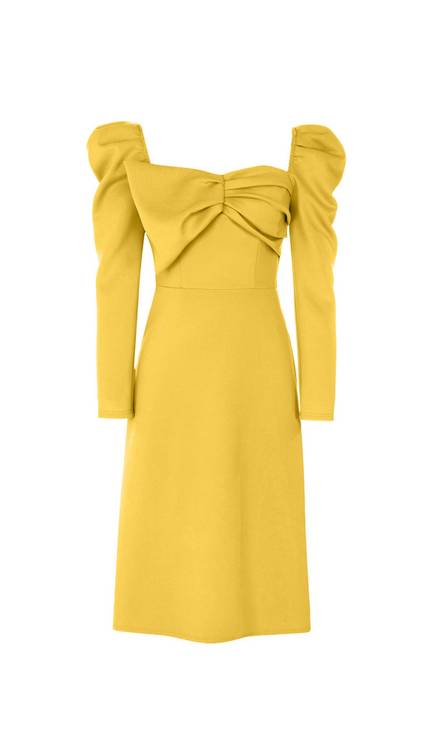 AIIZIE TWIST FRONT GIGOT SLEEVE MIDI DRESS IN YELLOW - product image