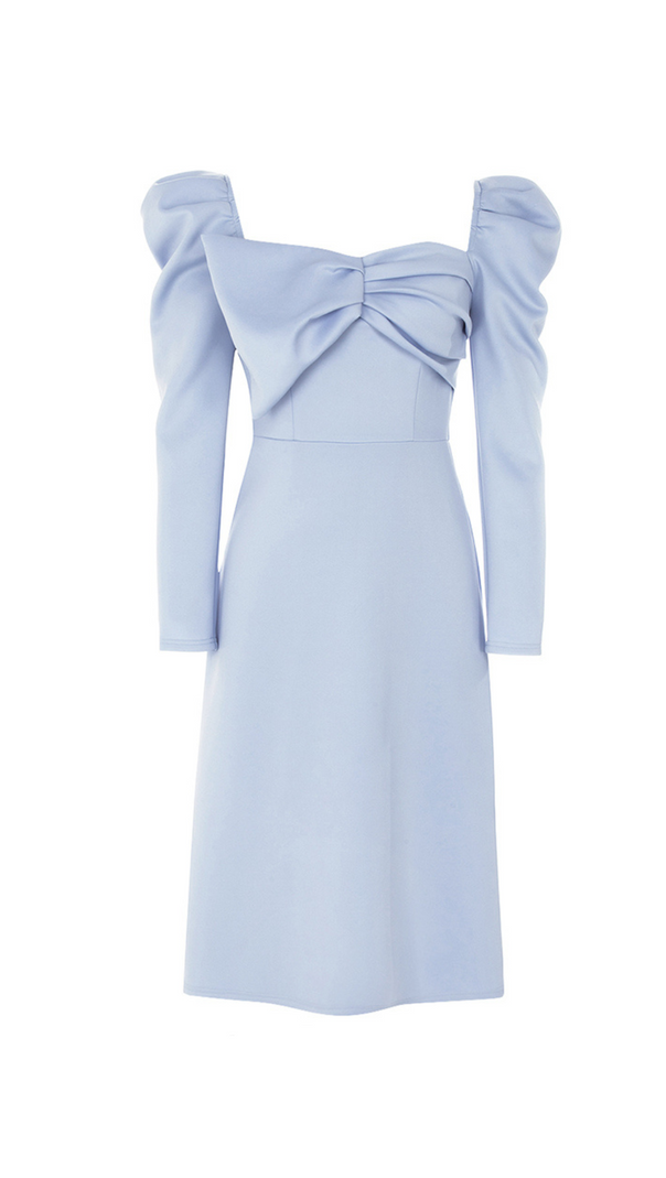 AIIZIE TWIST FRONT GIGOT SLEEVE MIDI DRESS IN BLUE - product image