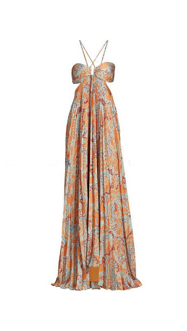 AIIZIE MOIRA CUTOUT FLORAL PRINTED HALTERNECK GOWN - product image
