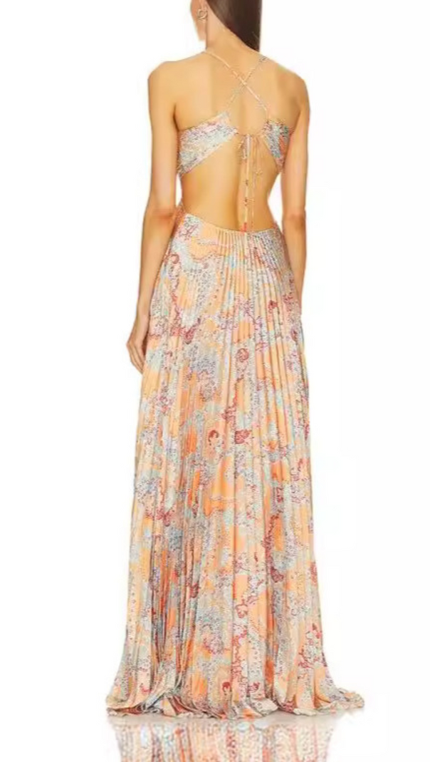 AIIZIE MOIRA CUTOUT FLORAL PRINTED HALTERNECK GOWN - product image