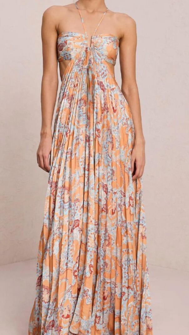 AIIZIE MOIRA CUTOUT FLORAL PRINTED HALTERNECK GOWN - product image