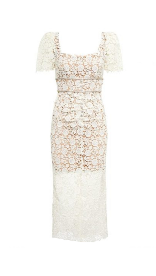 AIIZIE EMBELLISHED GUIPURE LACE MIDI DRESS IN WHITE - product image