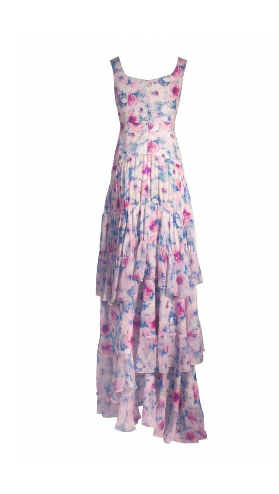 FLORAL PRINT RUFFLE TRIM MAXI DRESS IN ROSE
