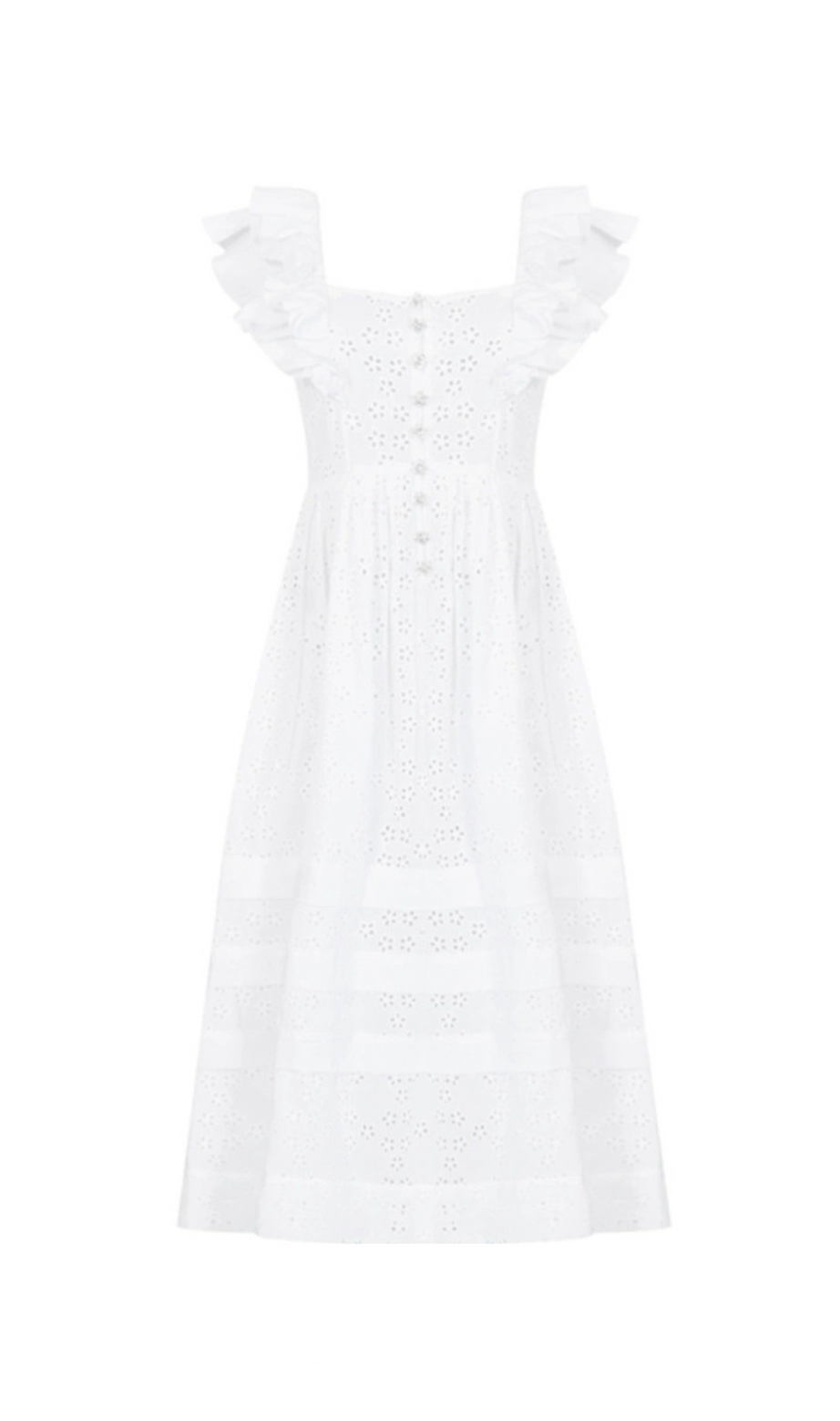 SQUARE COLLAR LACE MESH MAXI DRESS IN WHITE