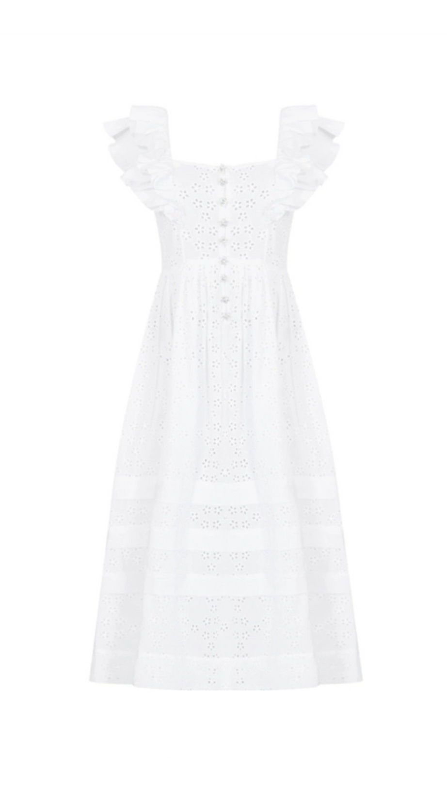 SQUARE COLLAR LACE MESH MAXI DRESS IN WHITE