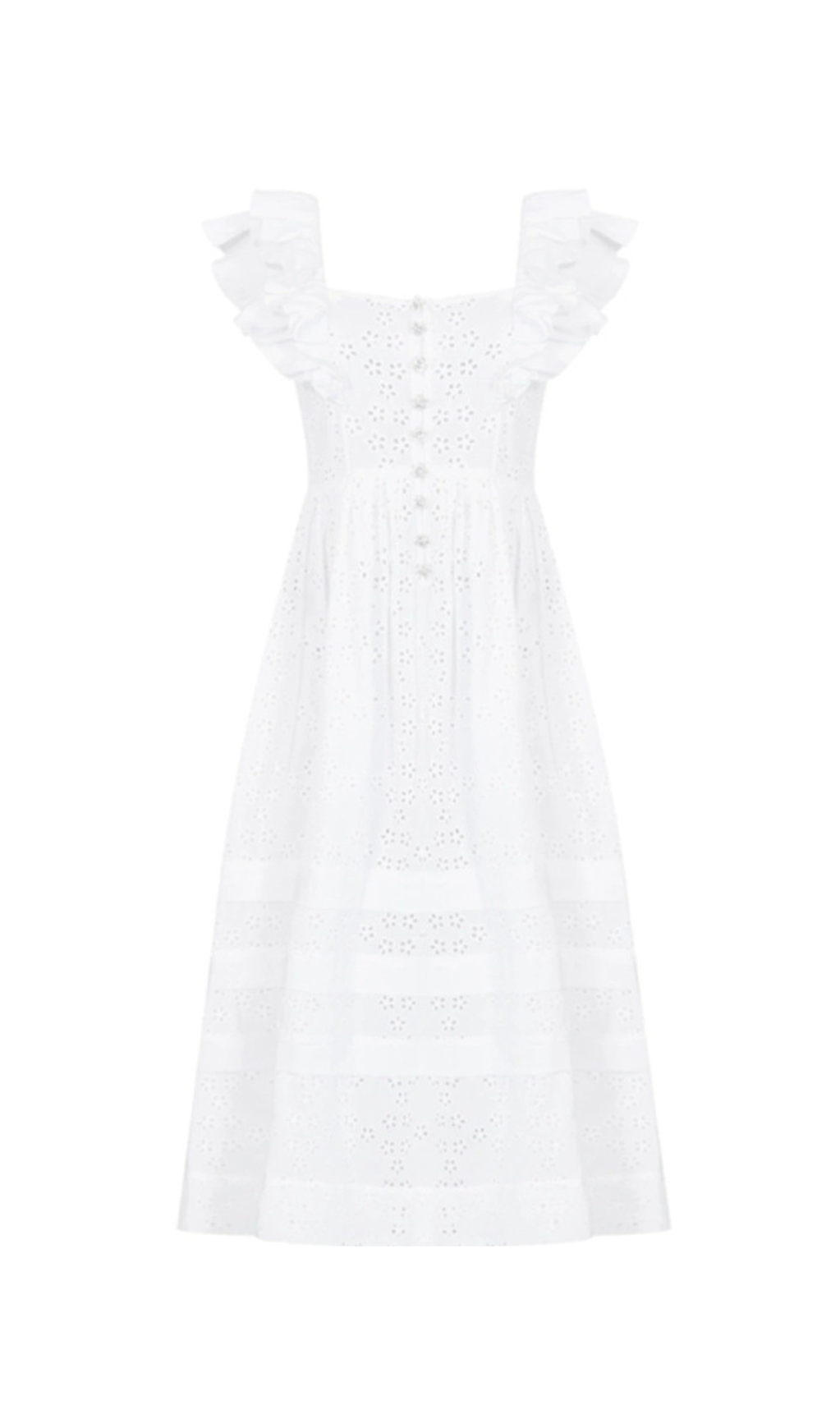 SQUARE COLLAR LACE MESH MAXI DRESS IN WHITE