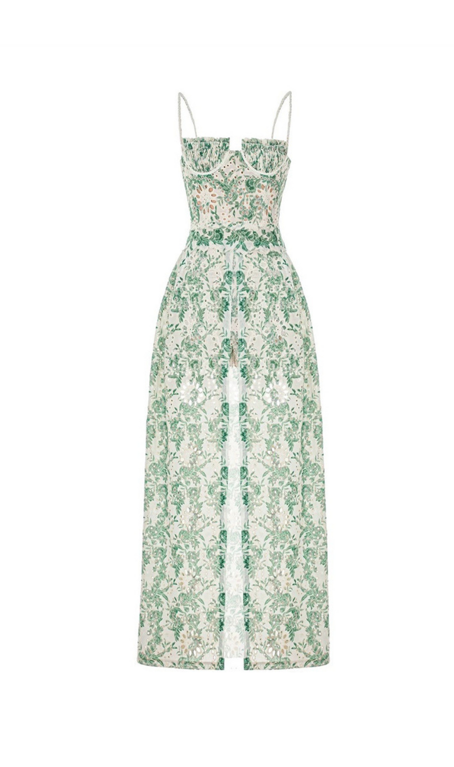 ABITO MIDI CON SPACCO SULLA COSCIA E STAMPA FLOREALE VERDE