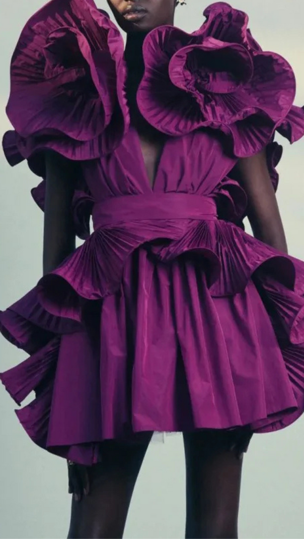 AIIZIE RUFFLES SATIN MINI DRESS IN PURPLE - product image