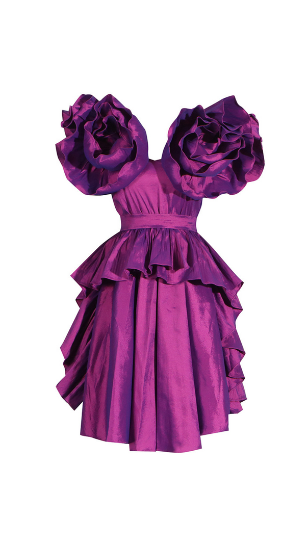 AIIZIE RUFFLES SATIN MINI DRESS IN PURPLE - product image