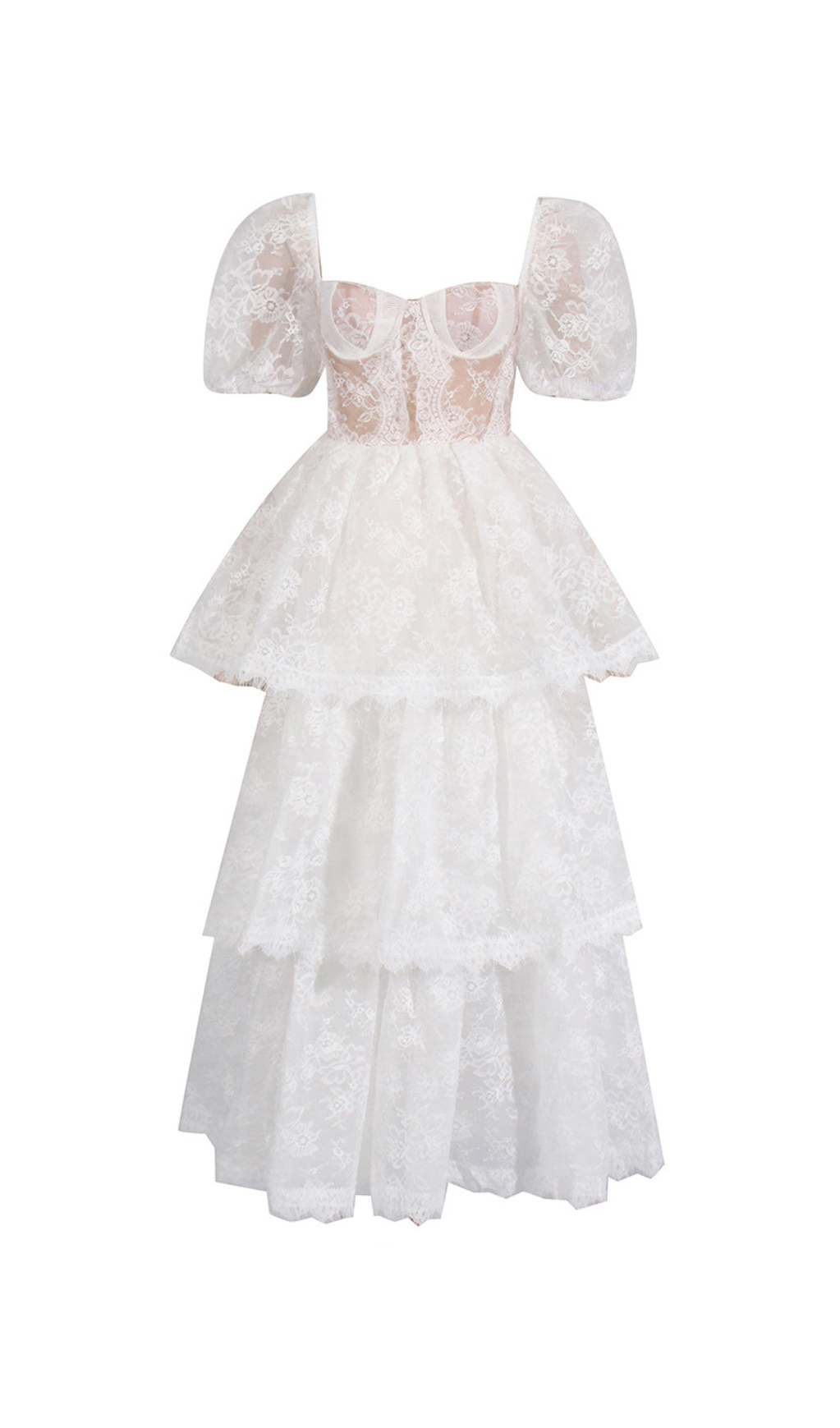 PUFF SLEEVE LACE MAXI DRESS IN WHITE