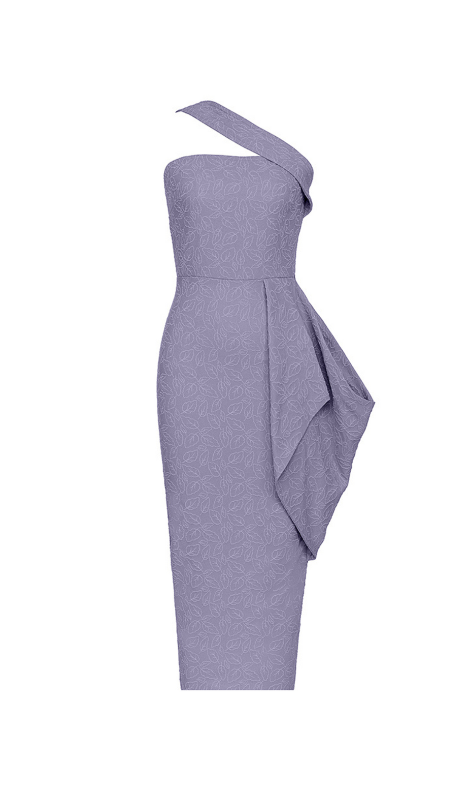 MIDIKLEID MIT BLÄTTERSTICKEREI IN GRAU-LILA