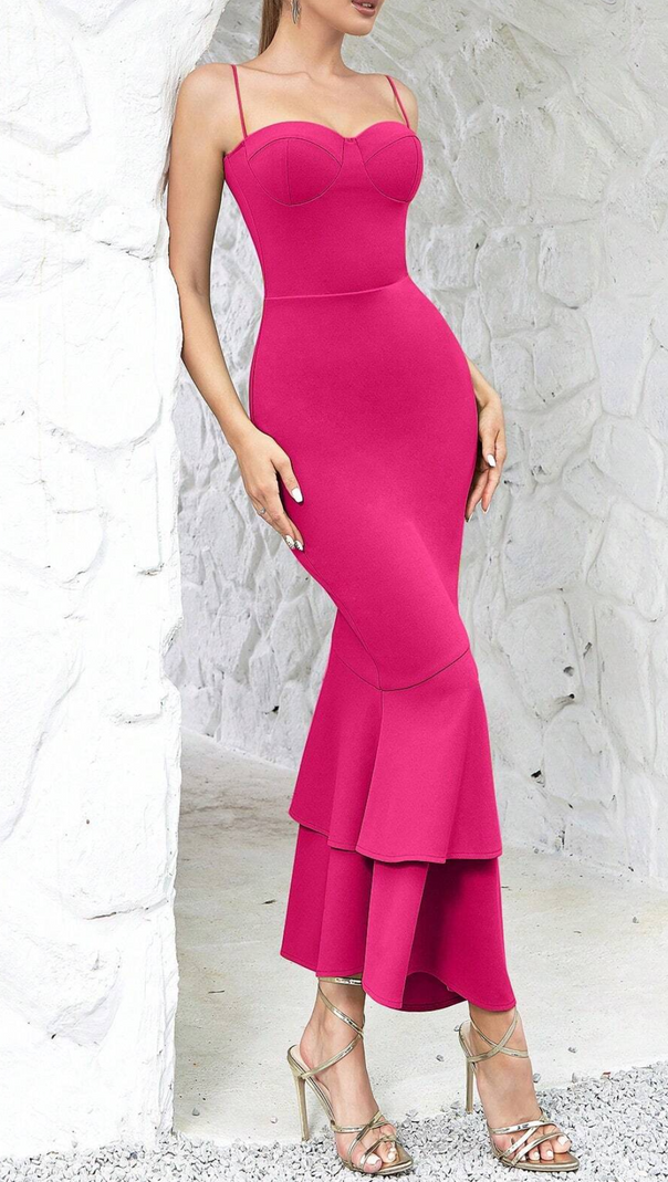 AIIZIE SOLID MERMAID HEM CAMI DRESS IN RED - product image