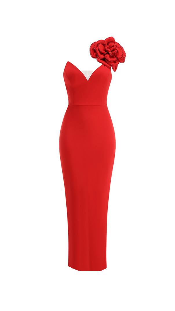 AIIZIE OFF-SHOULDER FLOWER MAXI DRESS IN RED - product image