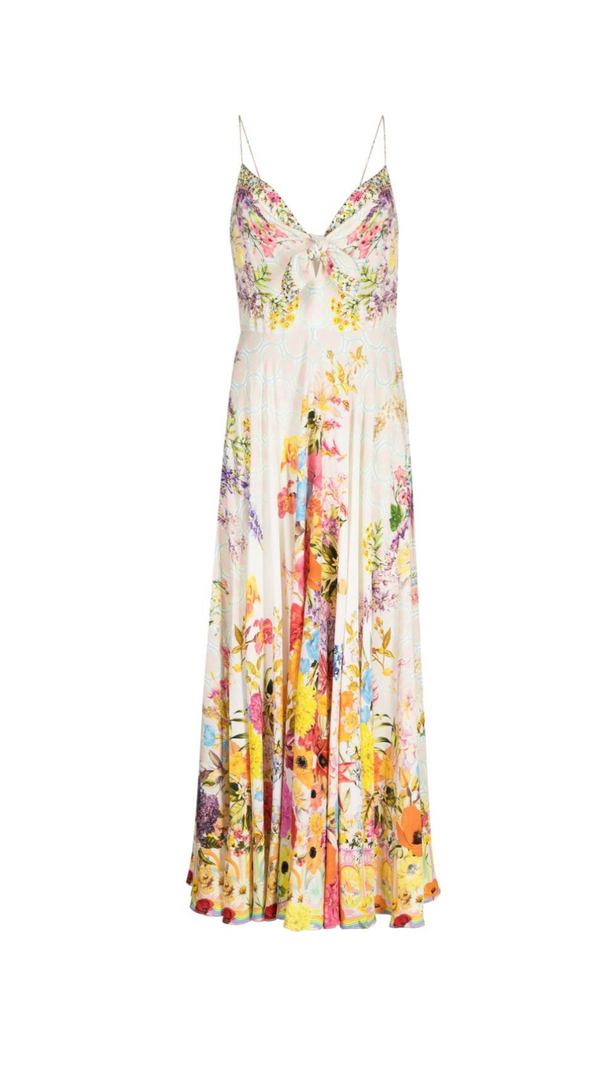 AIIZIE BOW FLORAL-PRINT SILK MIDI DRESS - product image