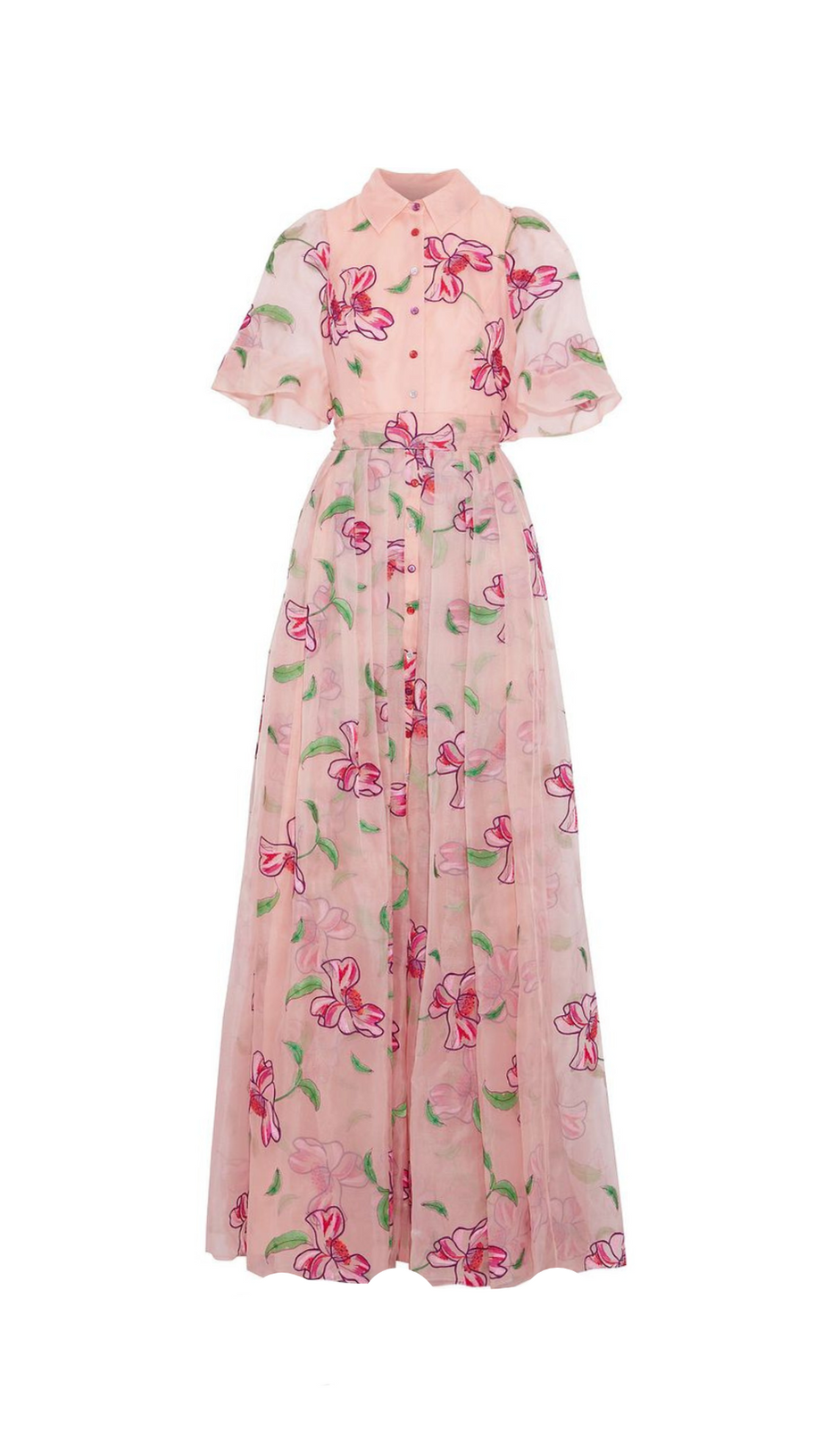 Kleid aus Seidenorganza mit Stickerei und Bindeband