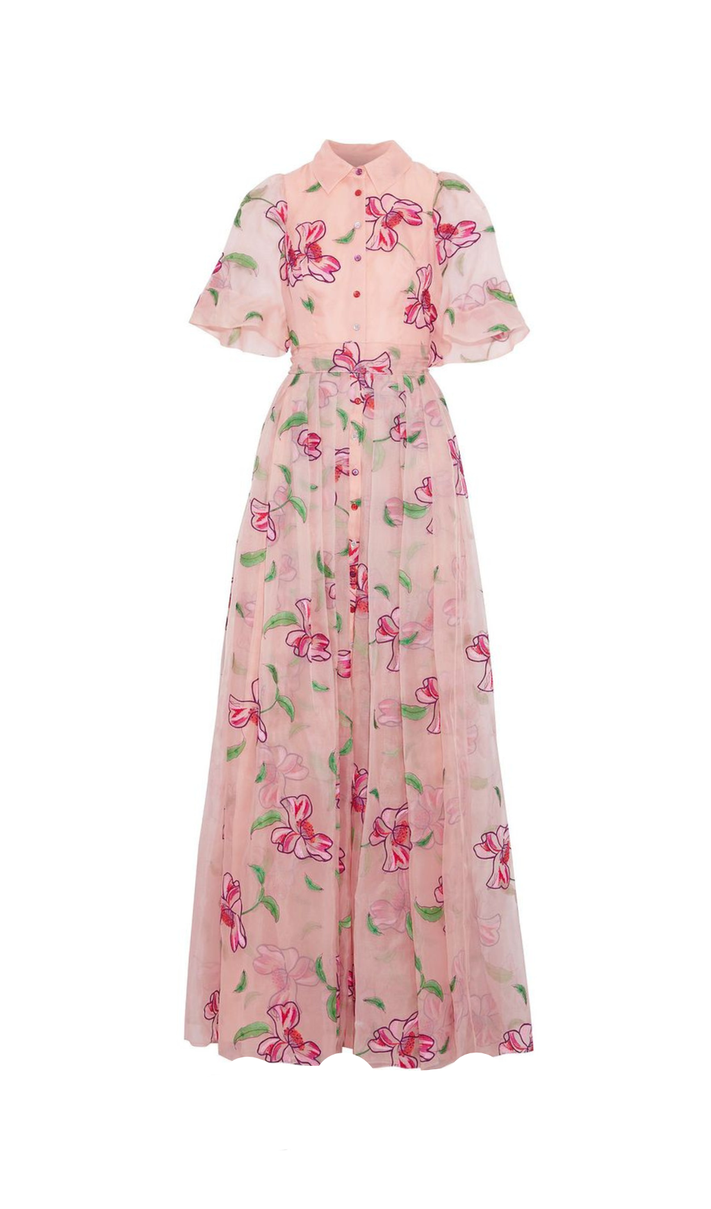 TIE-BACK EMBROIDERED SILK-ORGANZA GOWN