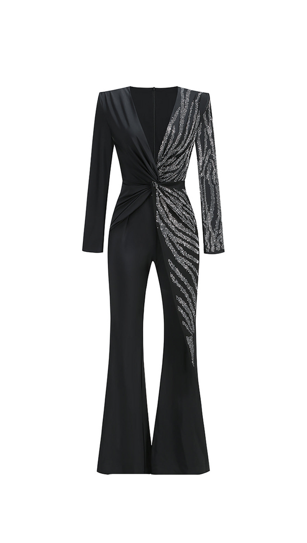 AIIZIE RHINESTONE EMBELLISHED BLAZER JUMPSUIT TWO PIECES SETS IN BLACK - product image