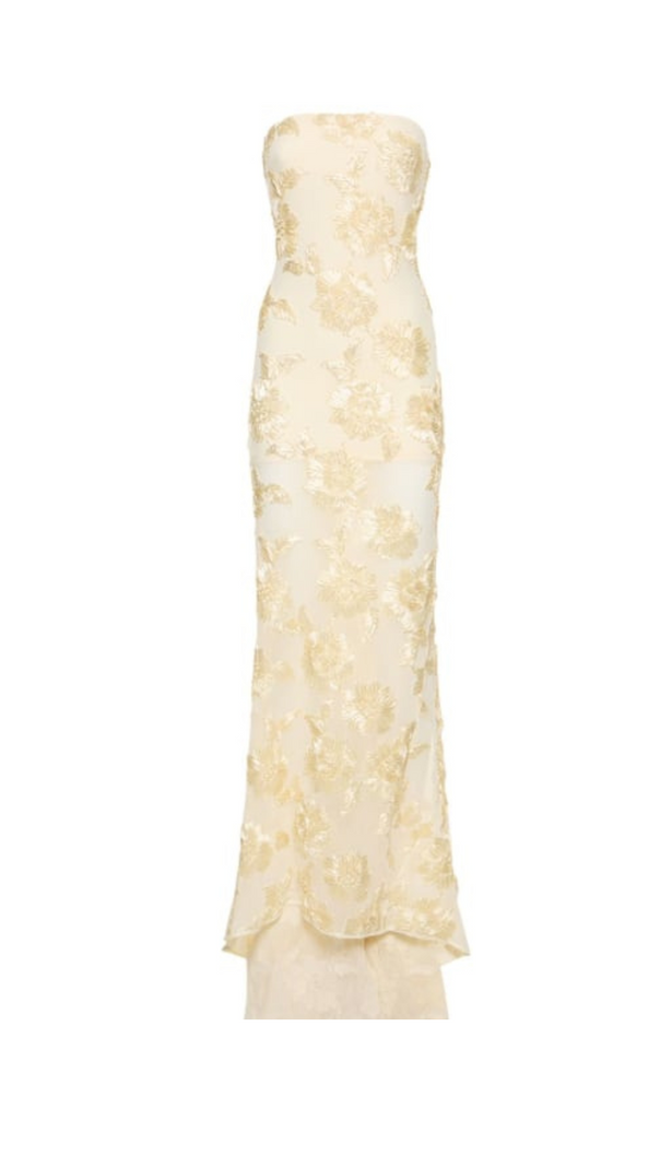 AIIZIE EMBROIDERED STRAPLESS GOWN IN APRICOT - product image