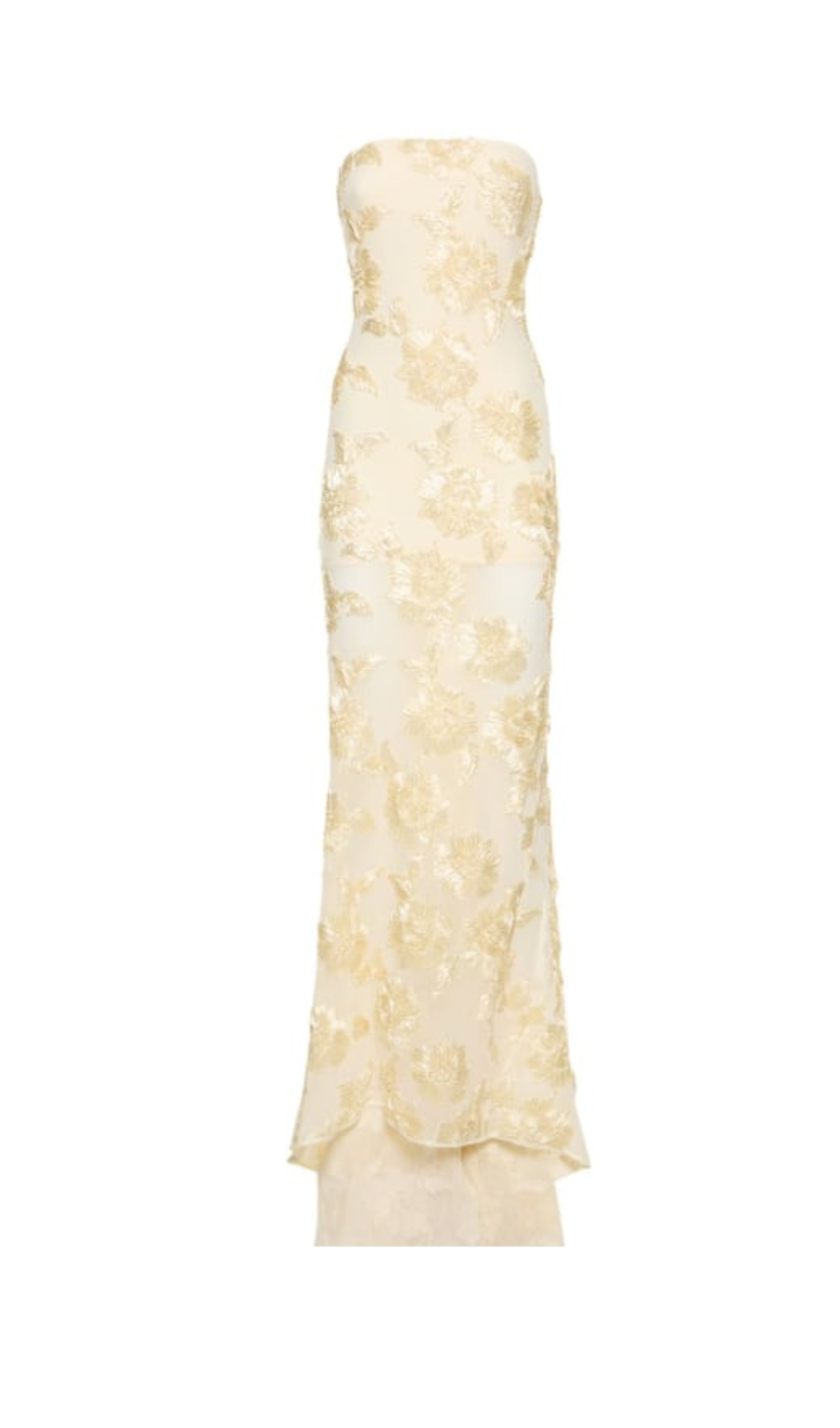 EMBROIDERED STRAPLESS GOWN IN APRICOT