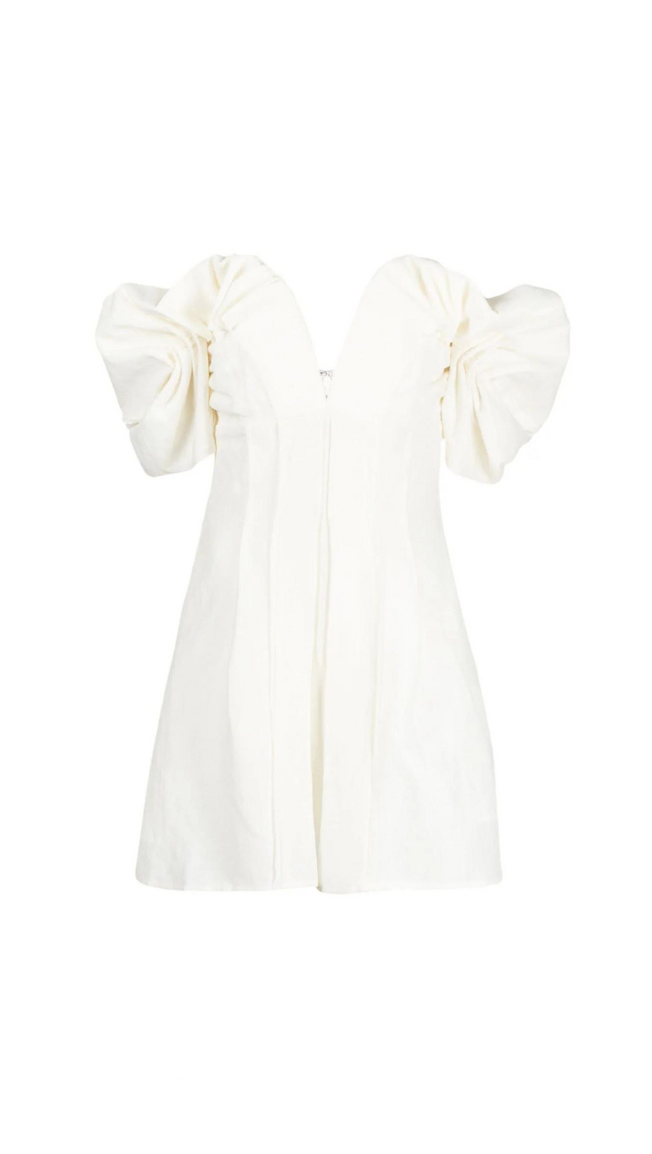 OFF-SHOULDER MINI-SEIDENKLEID MIT RÜSCHEN IN WEISS