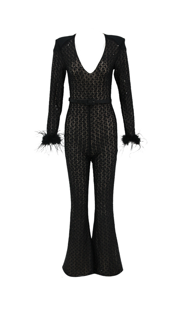 AIIZIE V NECK BANDAGE JUMPSUIT IN BLACK - product image