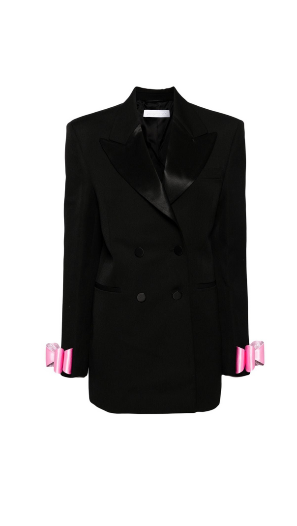 AIIZIE INGRID BOW-EMBELLISHED WOOL BLACK BLAZER DRESS - product image