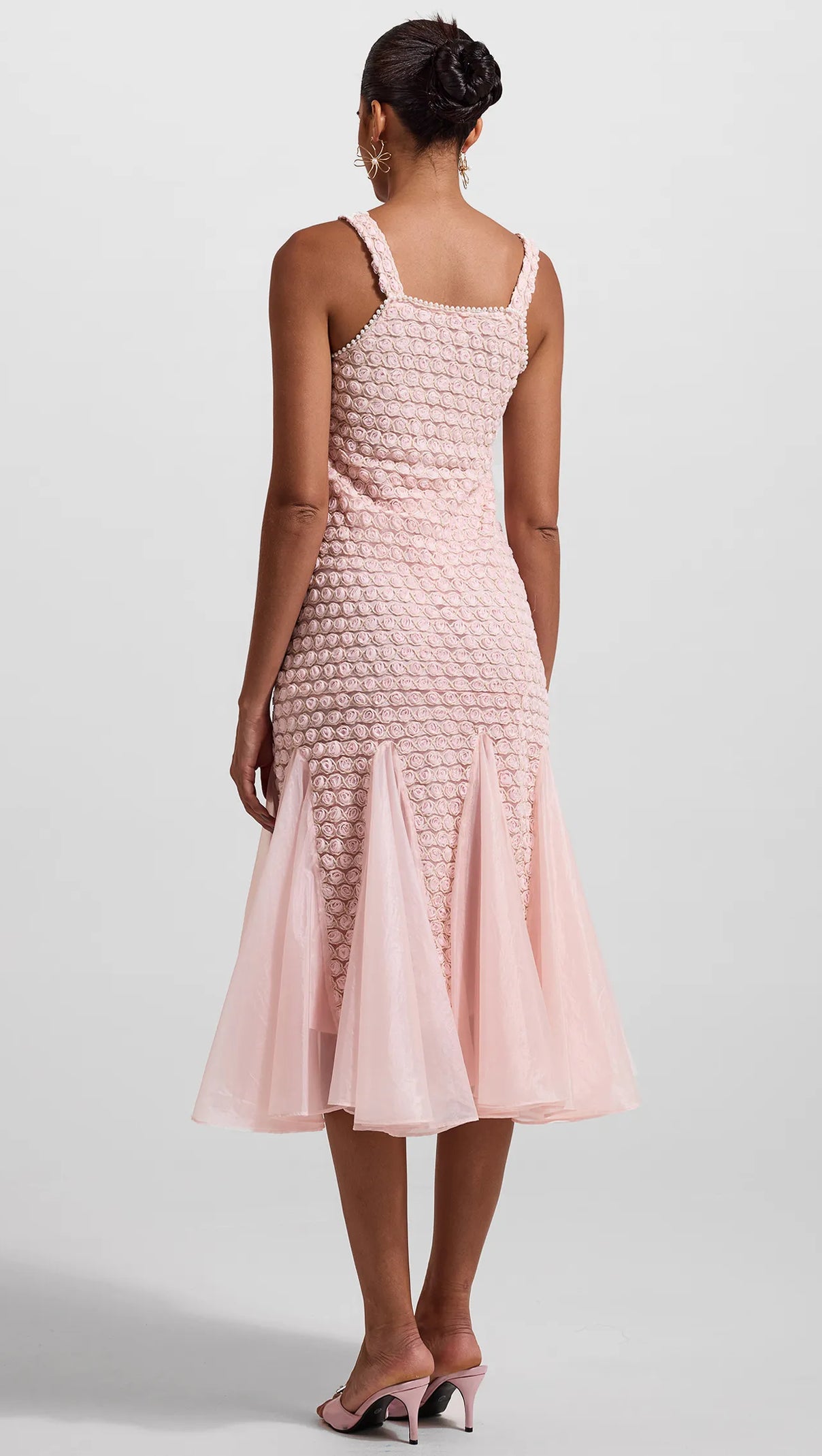 SYLVIA PINK EMBROIDERED SPLICING SLEEVELESS MIDI DRESS
