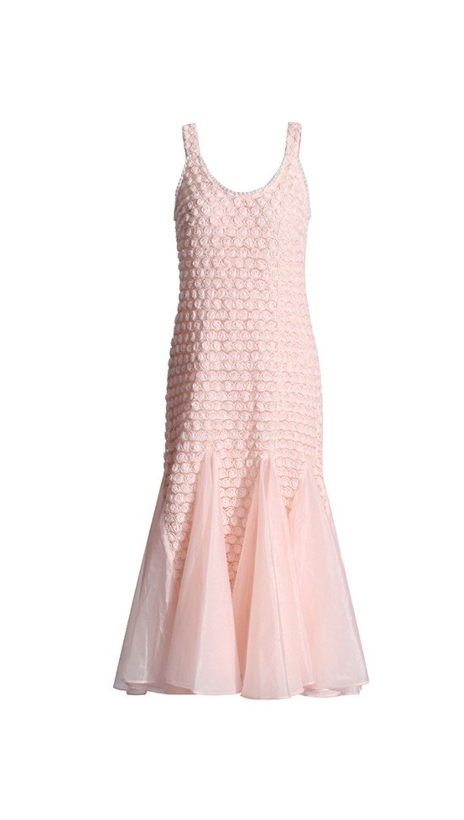 SYLVIA PINK EMBROIDERED SPLICING SLEEVELESS MIDI DRESS