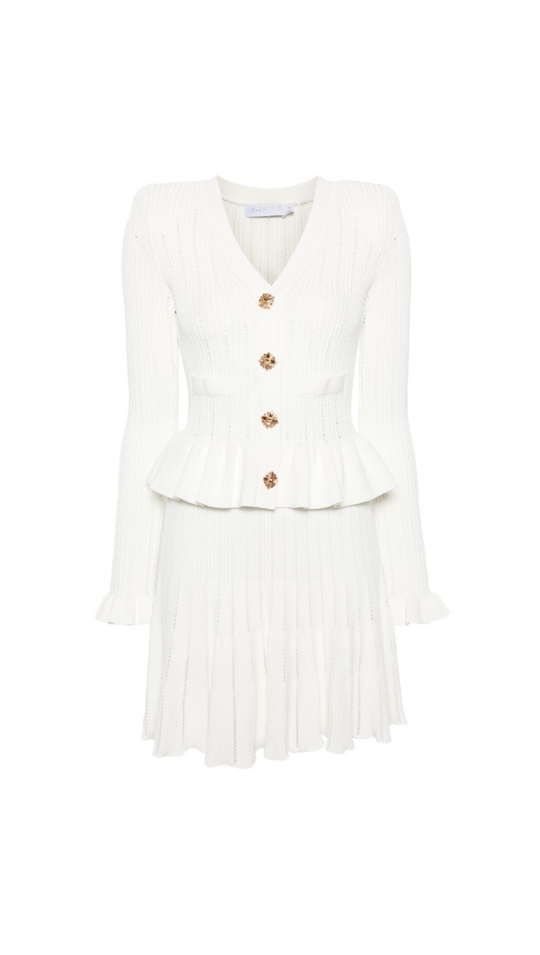 AIIZIE URSULA WHITE KNIT PEPLUM MINI DRESS - product image