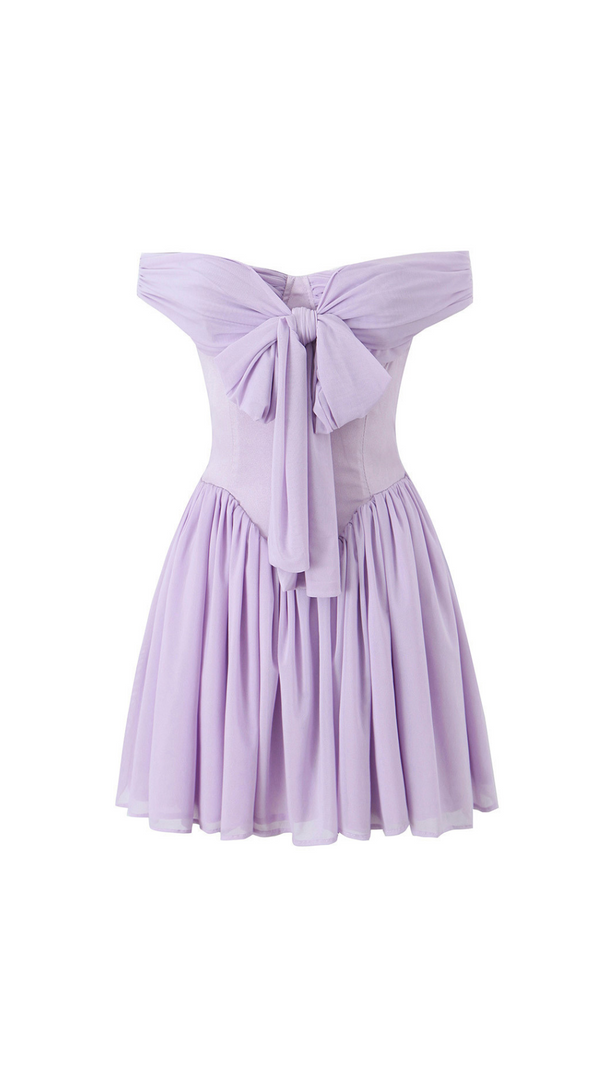 AIIZIE YVETTE PALE PURPLE OFF SHOULDER MESH MINI DRESS - product image