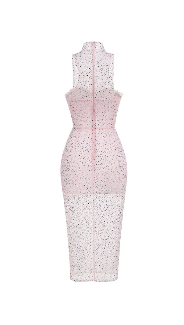 AIIZIE ADORA PINK BRAIDED LEATHER CRYSTAL EMBELLISHMENT MIDI DRESS - product image