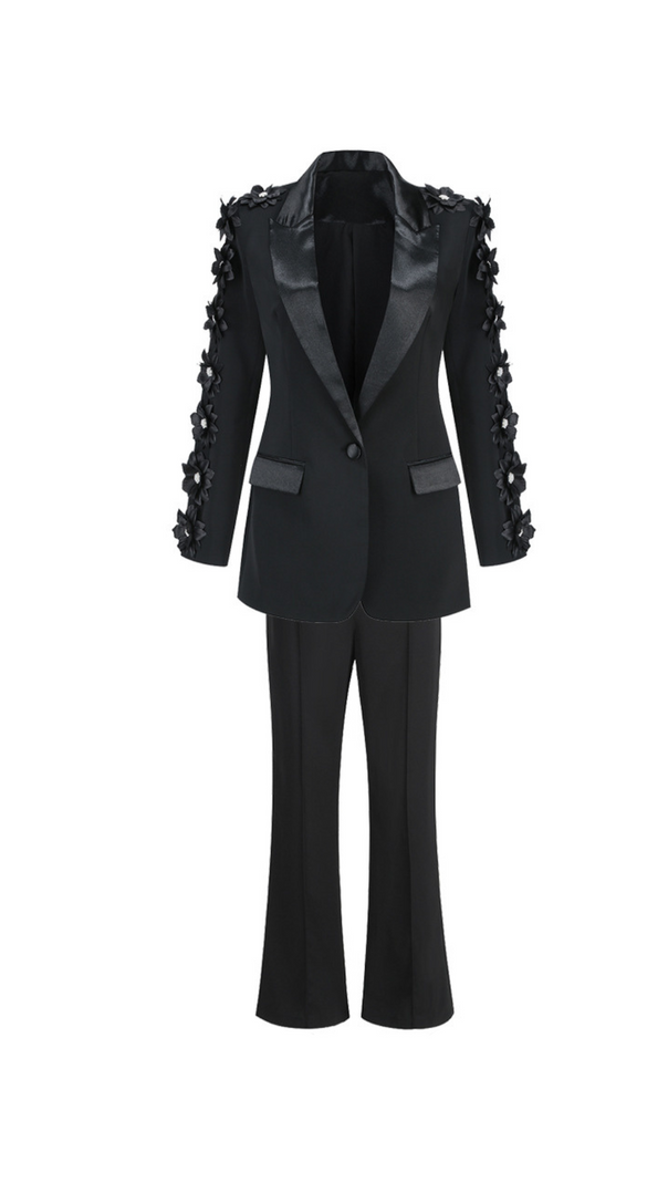 AIIZIE LEONIE FLOWER EMBELLISHED BLACK BLAZER - product image