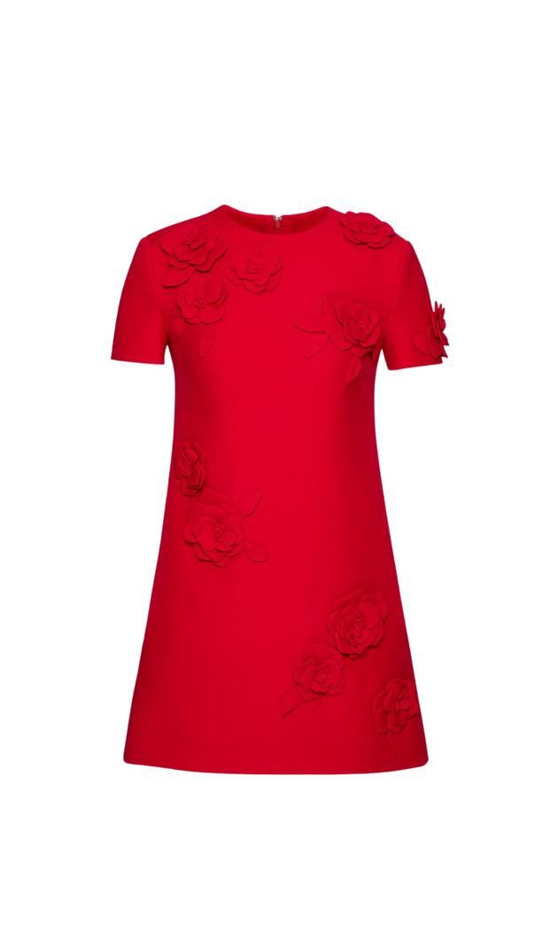AIIZIE SELENA EMBROIDERED CREPE COUTURE MINI DRESS IN RED - product image