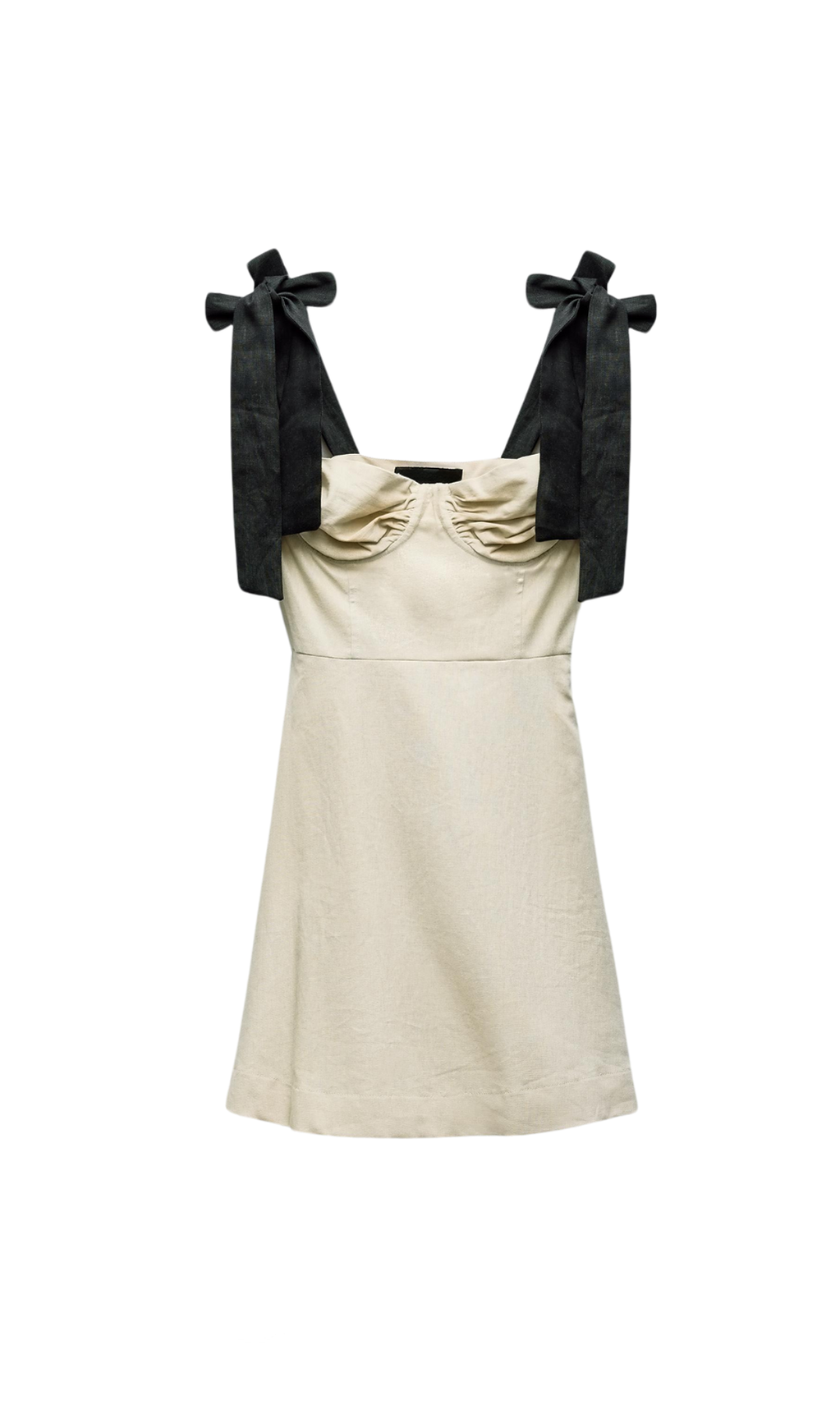 LINEN BLEND MINI DRESS WITH CONTRAST BOWS