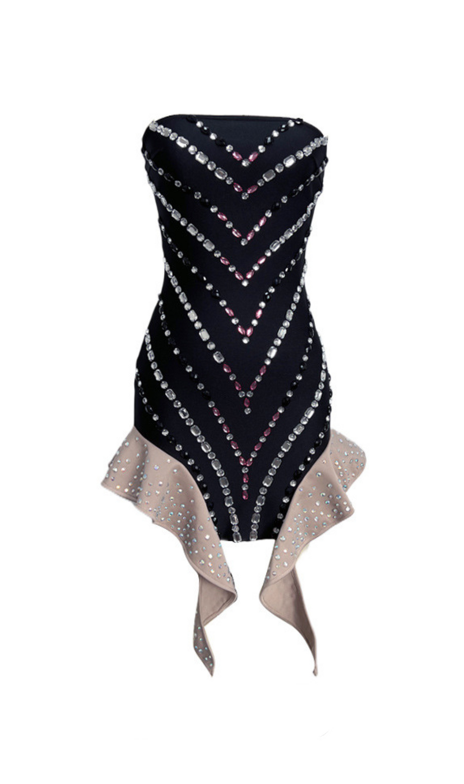 MINI ABITO IN CADY SENZA SPALLINE CON STRASS