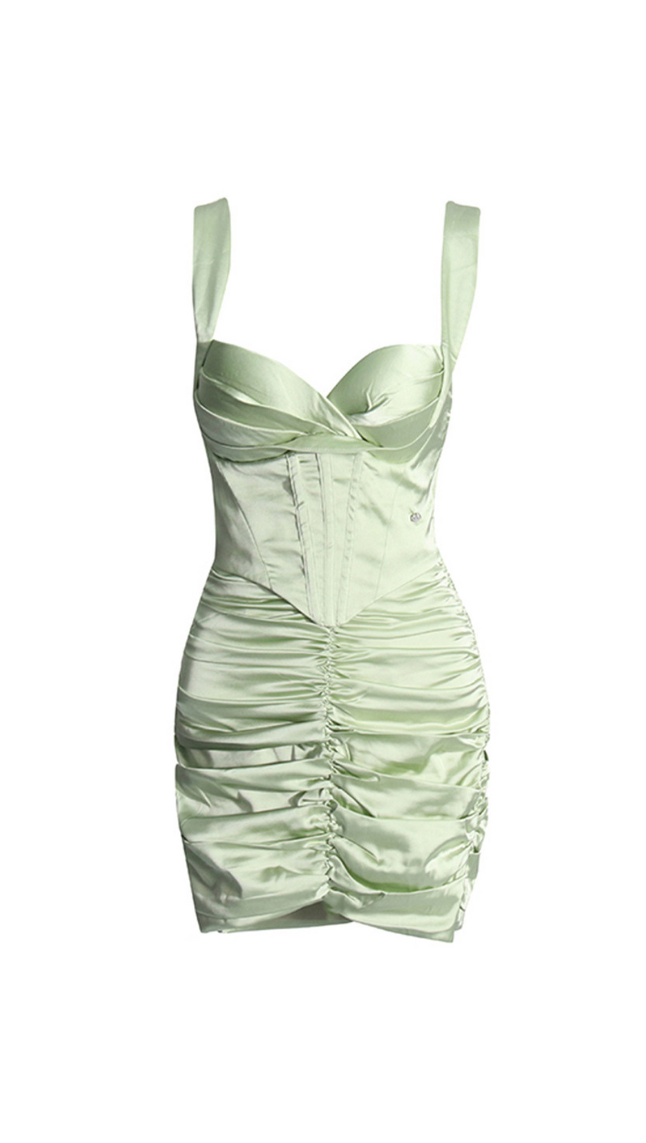 CUSI CORSET RUCHED MINI DRESS IN GREEN
