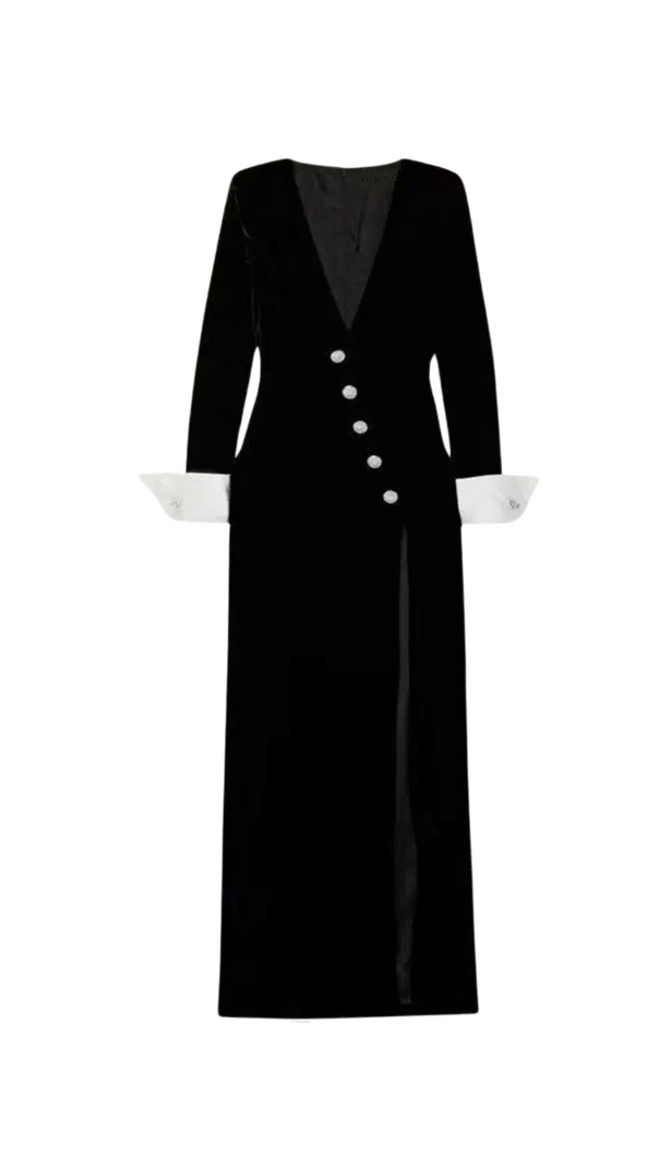 AIIZIE CROWN BLACK LONG SLEEVE V-NECK MAXI DRESS - product image