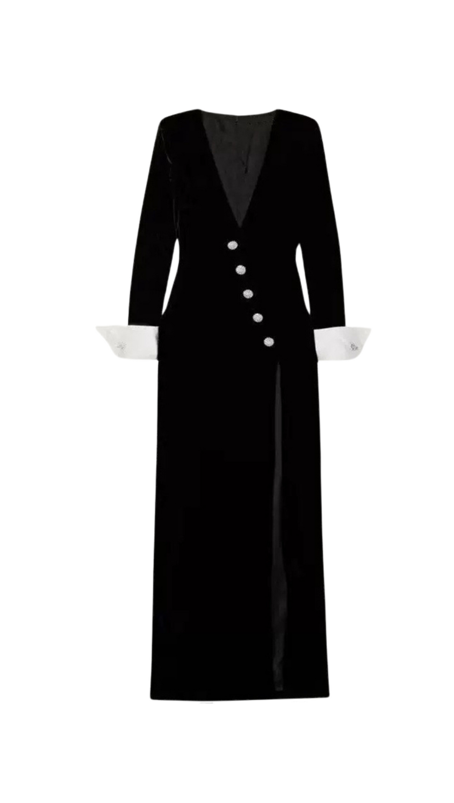 CROWN BLACK LONG SLEEVE V-NECK MAXI DRESS
