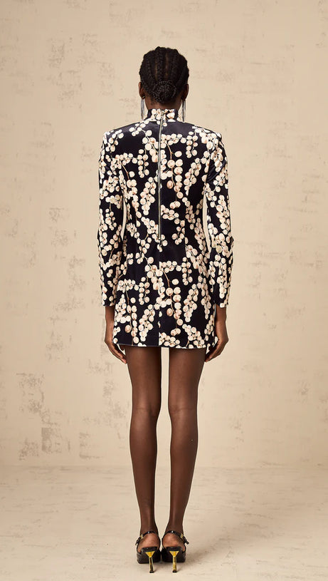 CHAHA REDCURRANT PRINT VELVET MINI DRESS
