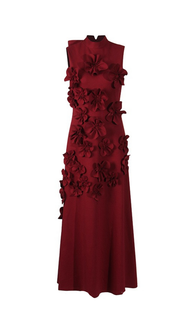 AIIZIE ANNONA RED FLOWER EMBELLISHED MAXI DRESS - product image
