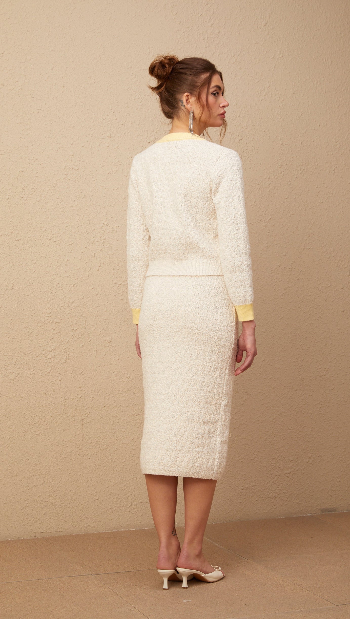 JESSIE WHITE TEXTURED KNIT CARDIGAN & SKIRT MATCHING SET