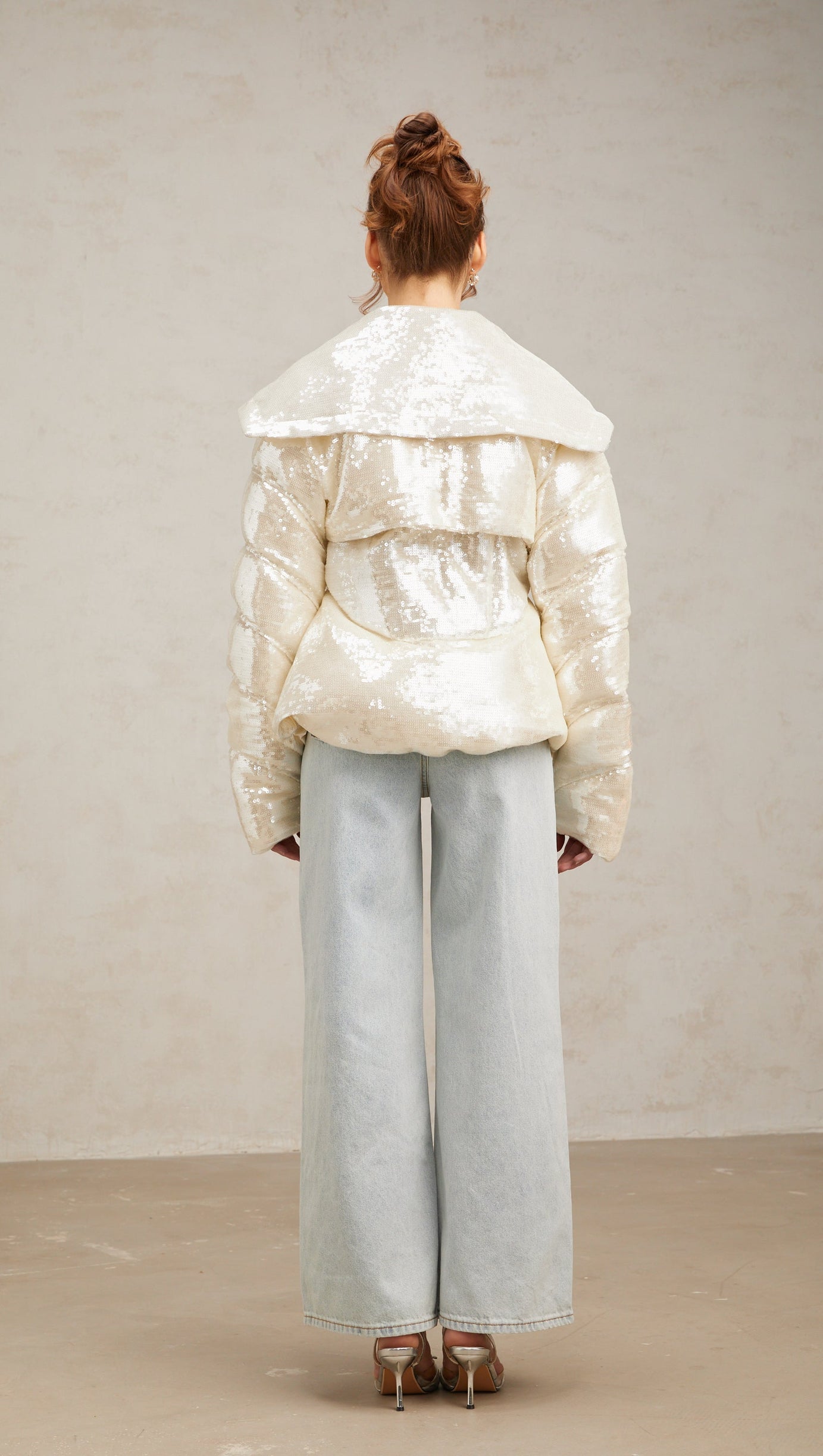 JOSLYN WHITE SEQUINED DOWN COAT