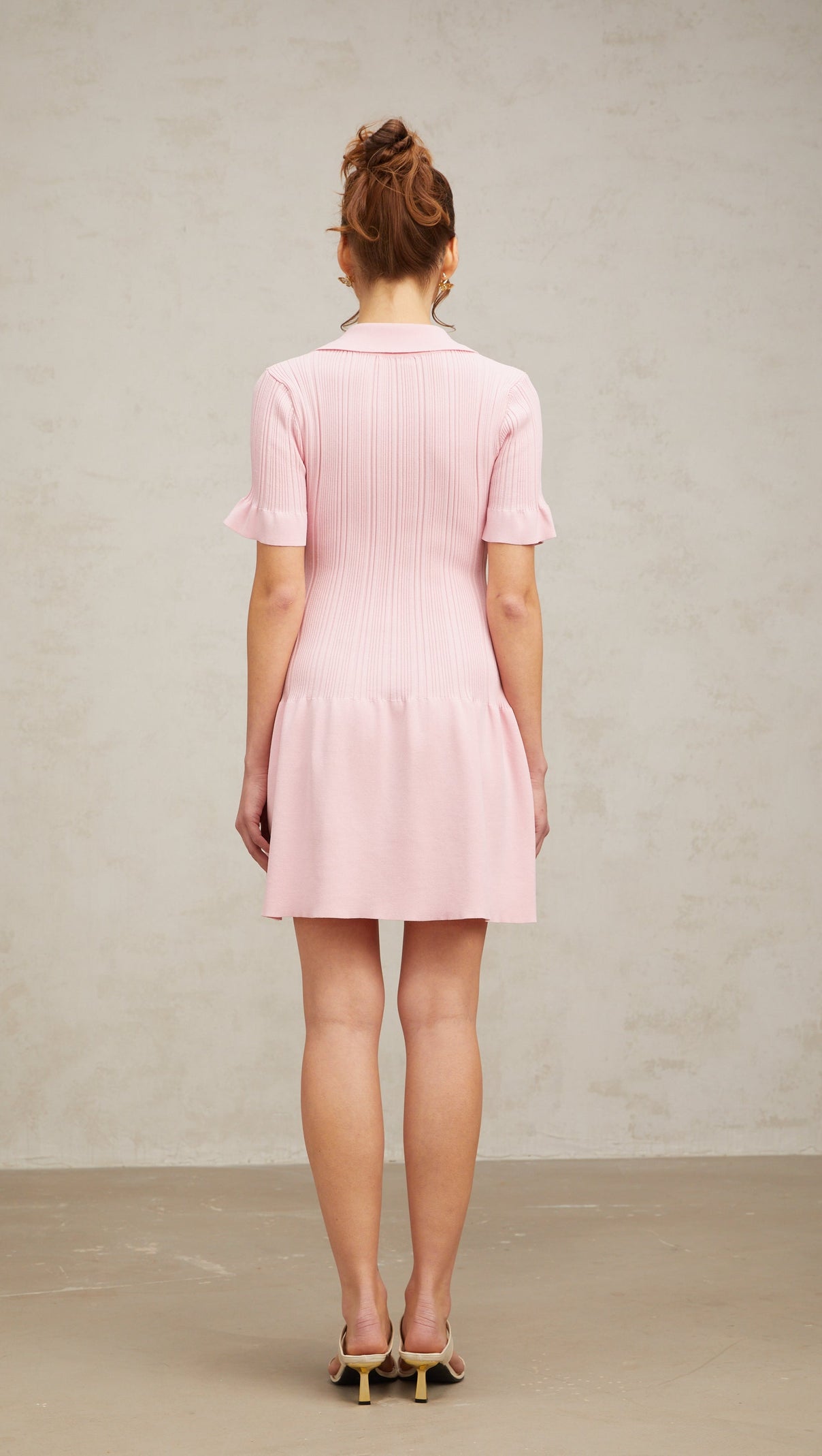 AIIZIE NOLWENN PINK FLARED FINE-KNIT MINI DRESS - product image