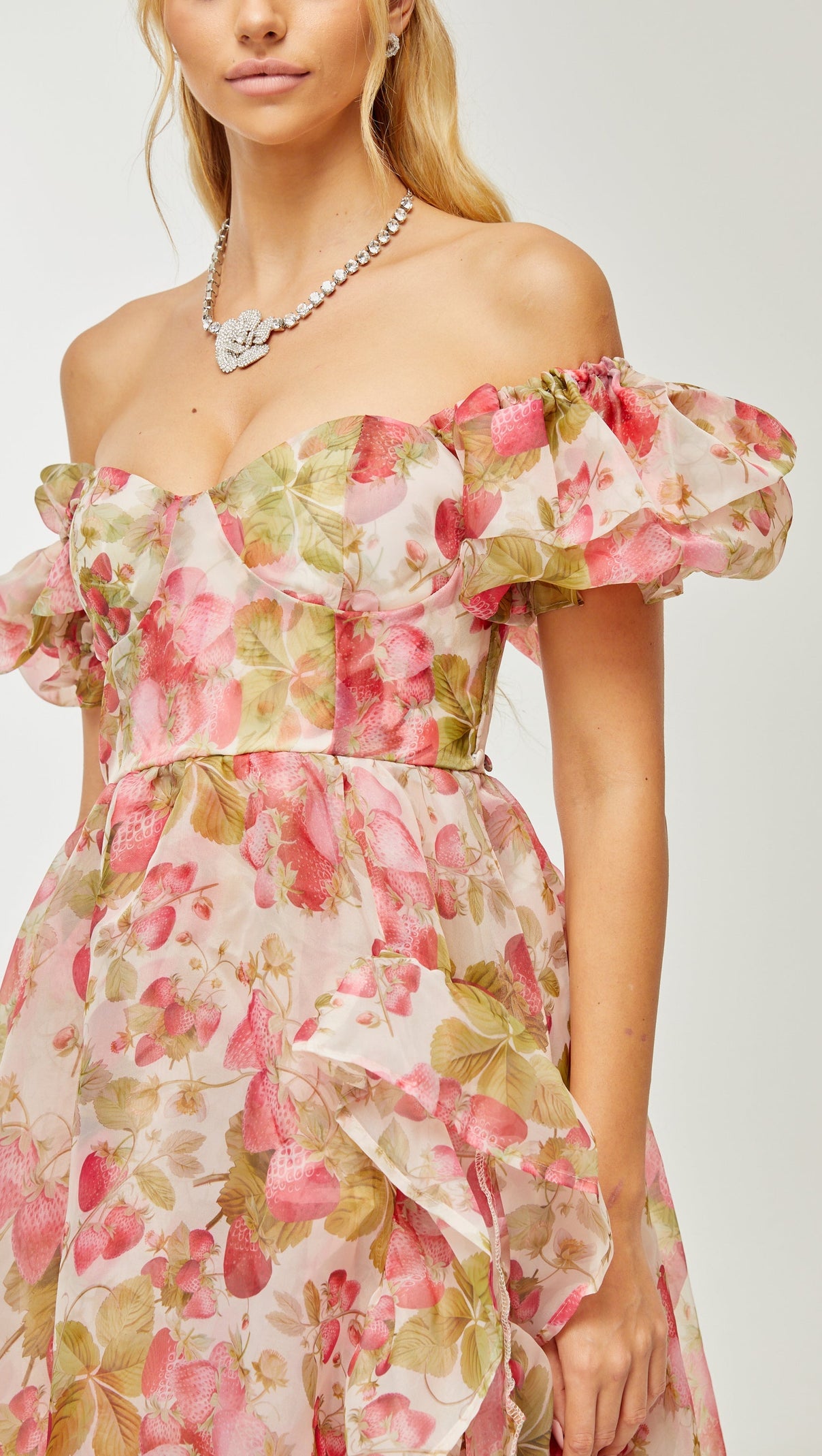 AIIZIE FRUIT-PRINT RUFFLED MAXI DRESS IN PINK - product image